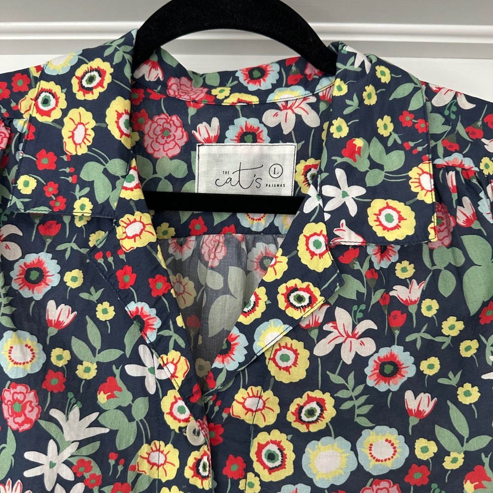 Cat's Pajamas Swiss Meadow Voile Cotton Floral Button Down Sleep Top Size Large - Picture 3 of 11